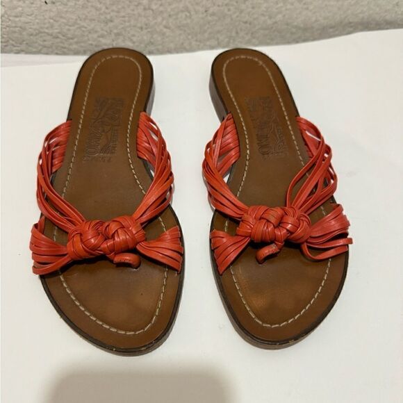 Salvatore Ferragamo Sandals 8 B Red Leather Strappy flats - Picture 2 of 6